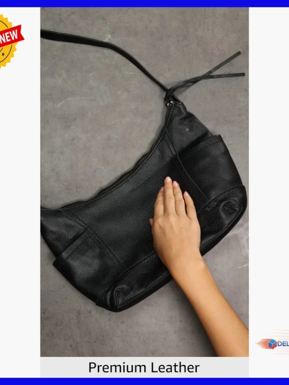 Leather Hobo Bag with Zipper Closure, Multiple Pockets, Shoulder Strap